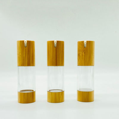 Altın Bambu Havasız Pompa Şişesi 30ml 1.01oz Kozmetik İçin Havasız Dağıtıcı Bambu Konteynerler